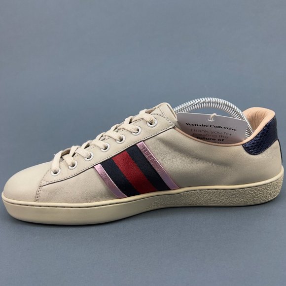 GUCCI Web Ace Fire sneaker beige leather phyton heel 7 G or 7.5 US 41 EUR 440724 - Picture 9 of 14
